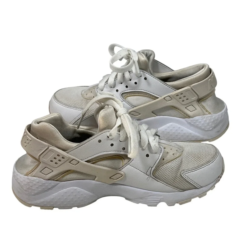 Nike Air Huaraches Big Kids Triple White Running Tennis Shoe Unisex 5 Sporty